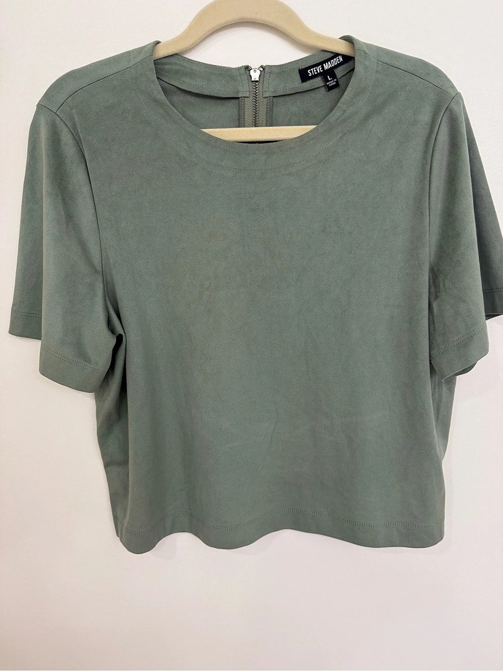 Steve Madden Ezra Faux Suede Top Green Large